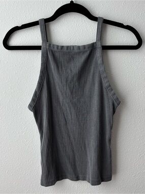 Free People Gray Ribbed High-Neck Tank